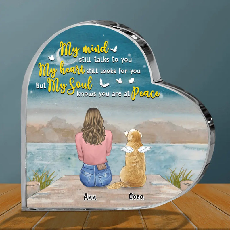 Personalized Memorial Pet Crystal Heart - Memorial Gift Idea For Dog Lover/Cat Lover with up to 3 Pets - My Mind Still Talks To You