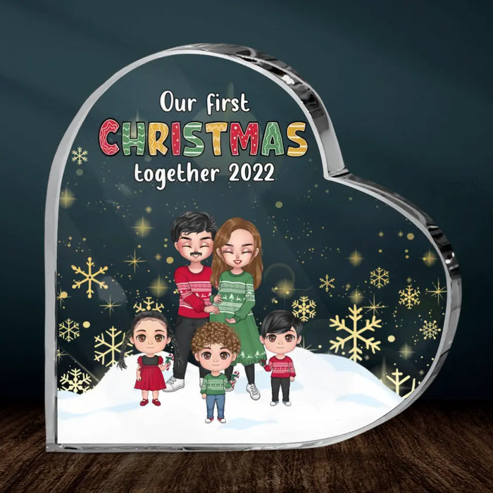 Custom Personalized Pregnant Mom And Family Crystal Heart - Gift Idea For Family/Christmas With Up To 3 Kids - Our First Christmas Together 2022