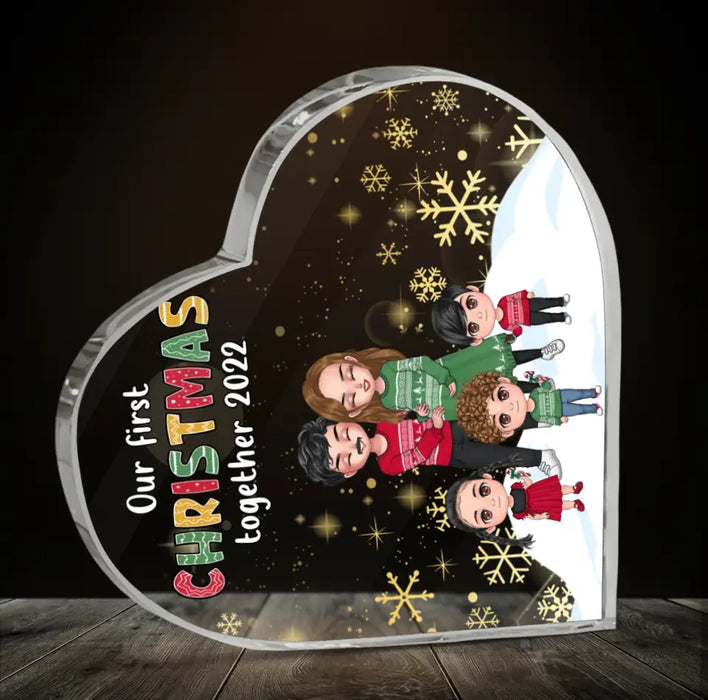 Custom Personalized Pregnant Mom And Family Crystal Heart - Gift Idea For Family/Christmas With Up To 3 Kids - Our First Christmas Together 2022