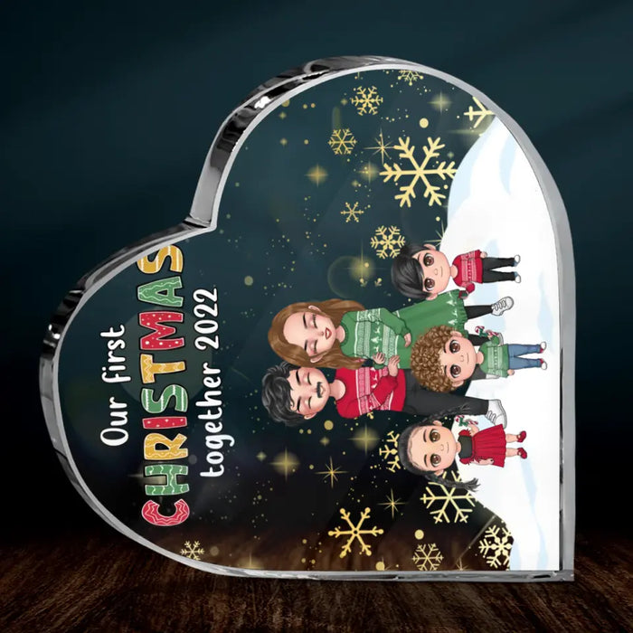 Custom Personalized Pregnant Mom And Family Crystal Heart - Gift Idea For Family/Christmas With Up To 3 Kids - Our First Christmas Together 2022