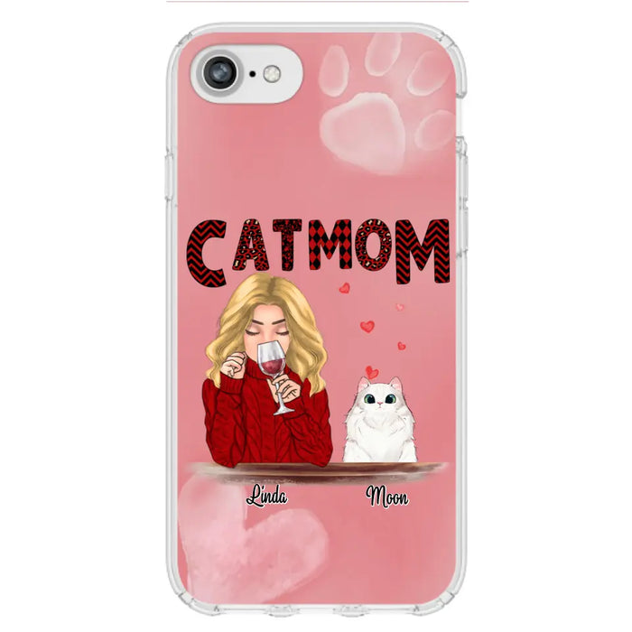Custom Personalized Pet Mom Phone Case - Pet Mom With Wine And Upto 4 Pets - Case For iPhone, Samsung and Xiaomi