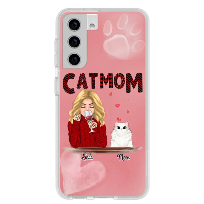 Custom Personalized Pet Mom Phone Case - Pet Mom With Wine And Upto 4 Pets - Case For iPhone, Samsung and Xiaomi