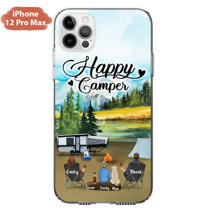 Custom Personalized Camping Phone Case - Parents With 1 Kids And 2 Pets - Best Gift For Family - Happy Camper - Case For iPhone And Samsung