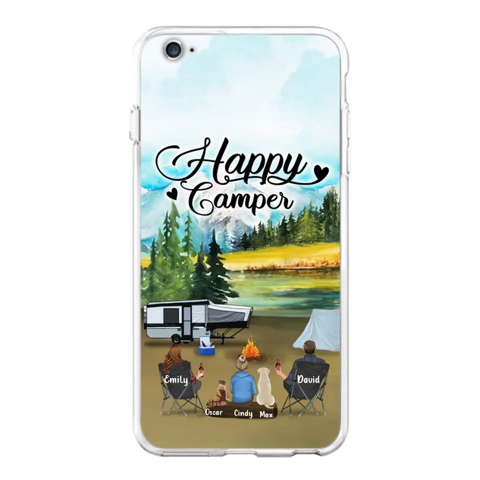 Custom Personalized Camping Phone Case - Parents With 1 Kids And 2 Pets - Best Gift For Family - Happy Camper - Case For iPhone And Samsung