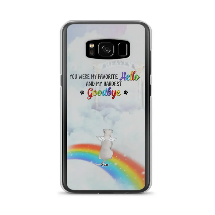 Custom Personalized Memorial Pets At Rainbow Bridge Phone Case - Upto 5 Pets - Memorial Gift For Dog Lovers/Cat Lovers - You Were My Favorite Hello
And My Hardest Goodbye - For iPhone And Samsung Phone Case