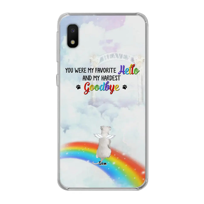 Custom Personalized Memorial Pets At Rainbow Bridge Phone Case - Upto 5 Pets - Memorial Gift For Dog Lovers/Cat Lovers - You Were My Favorite Hello
And My Hardest Goodbye - For iPhone And Samsung Phone Case