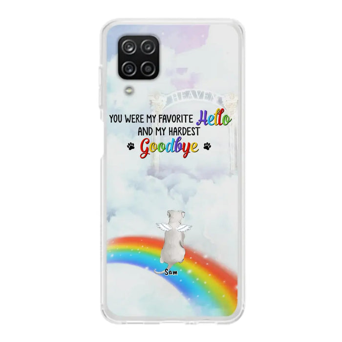 Custom Personalized Memorial Pets At Rainbow Bridge Phone Case - Upto 5 Pets - Memorial Gift For Dog Lovers/Cat Lovers - You Were My Favorite Hello
And My Hardest Goodbye - For iPhone And Samsung Phone Case