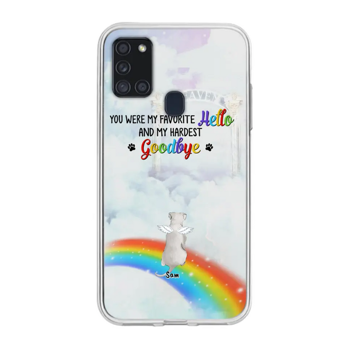 Custom Personalized Memorial Pets At Rainbow Bridge Phone Case - Upto 5 Pets - Memorial Gift For Dog Lovers/Cat Lovers - You Were My Favorite Hello
And My Hardest Goodbye - For iPhone And Samsung Phone Case