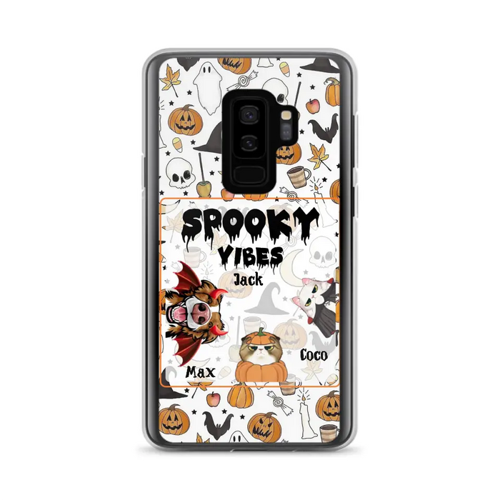 Custom Personalized Halloween Pet Phone Case - Upto 3 Pets - Gift Idea For Dog/Cat Owners -  Spooky Vibes - Case for iPhone/Samsung