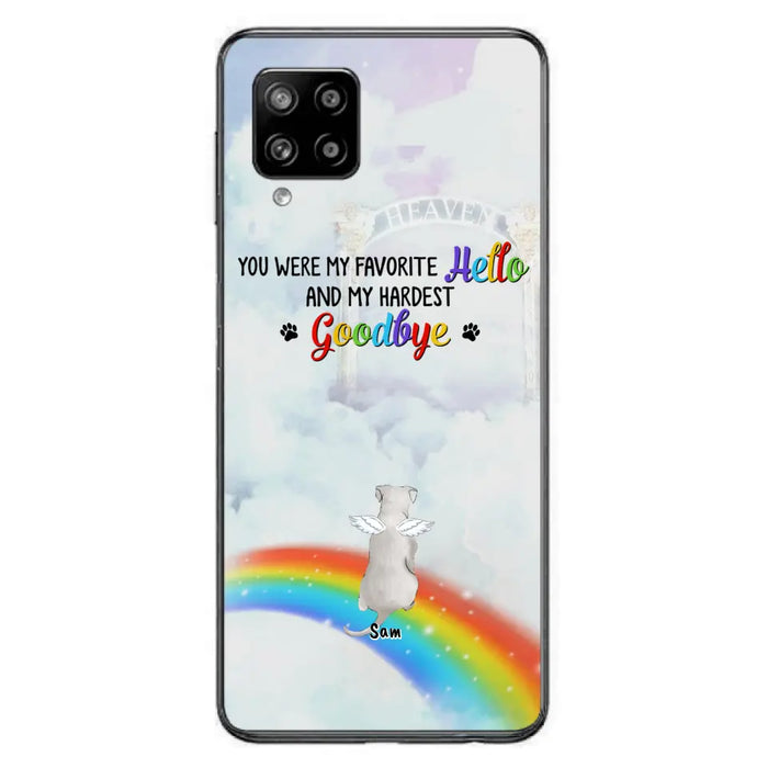 Custom Personalized Memorial Pets At Rainbow Bridge Phone Case - Upto 5 Pets - Memorial Gift For Dog Lovers/Cat Lovers - You Were My Favorite Hello
And My Hardest Goodbye - For iPhone And Samsung Phone Case