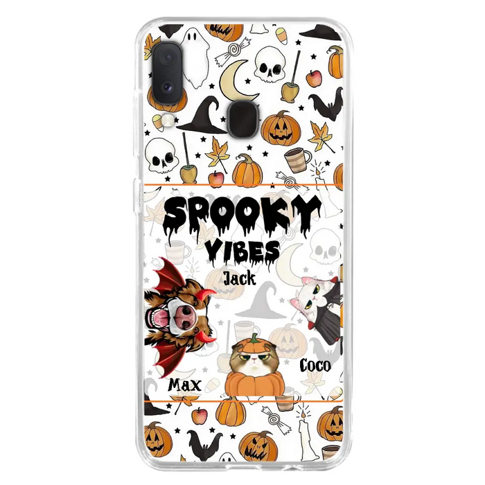 Custom Personalized Halloween Pet Phone Case - Upto 3 Pets - Gift Idea For Dog/Cat Owners -  Spooky Vibes - Case for iPhone/Samsung