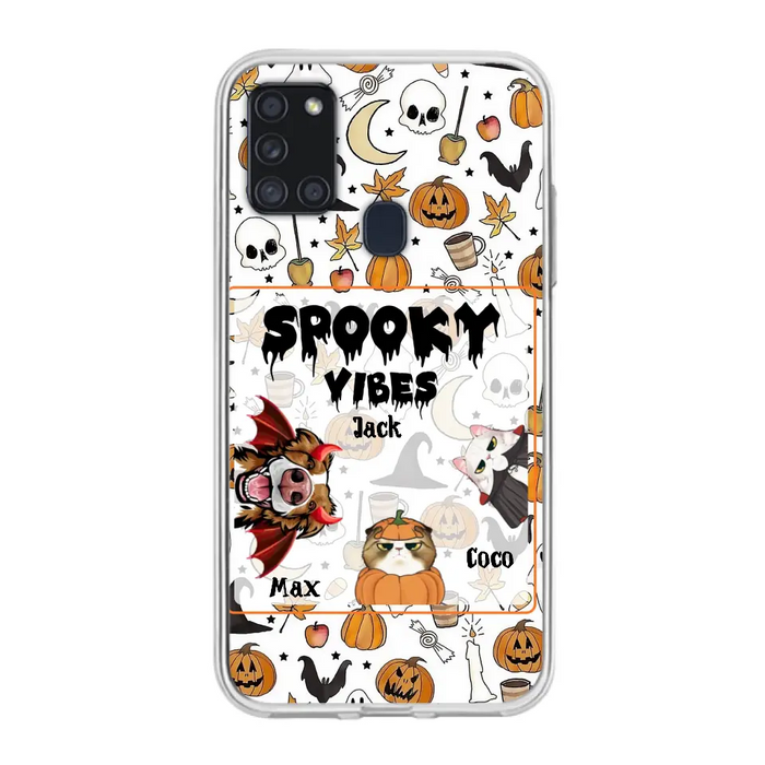 Custom Personalized Halloween Pet Phone Case - Upto 3 Pets - Gift Idea For Dog/Cat Owners -  Spooky Vibes - Case for iPhone/Samsung