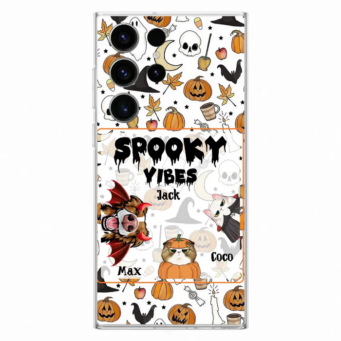 Custom Personalized Halloween Pet Phone Case - Upto 3 Pets - Gift Idea For Dog/Cat Owners -  Spooky Vibes - Case for iPhone/Samsung