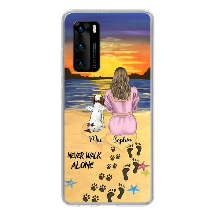 Custom Personalized Memorial Dog Mom Phone Case - Upto 3 Dogs - Memorial Gift Idea for Dog Owners - Never Walk Alone - Case for Xiaomi/Huawei/Oppo