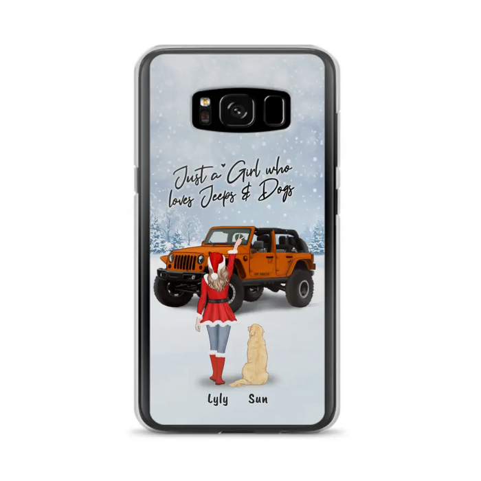 Custom Personalized Christmas Off-road Girl Phone Case - Girl With Upto 4 Pets - Christmas Gift For Dog/ Cat Lover - Just A Girl - Case For iPhone And Samsung