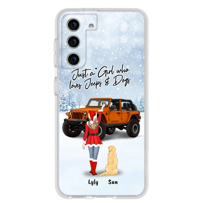 Custom Personalized Christmas Off-road Girl Phone Case - Girl With Upto 4 Pets - Christmas Gift For Dog/ Cat Lover - Just A Girl - Case For iPhone And Samsung