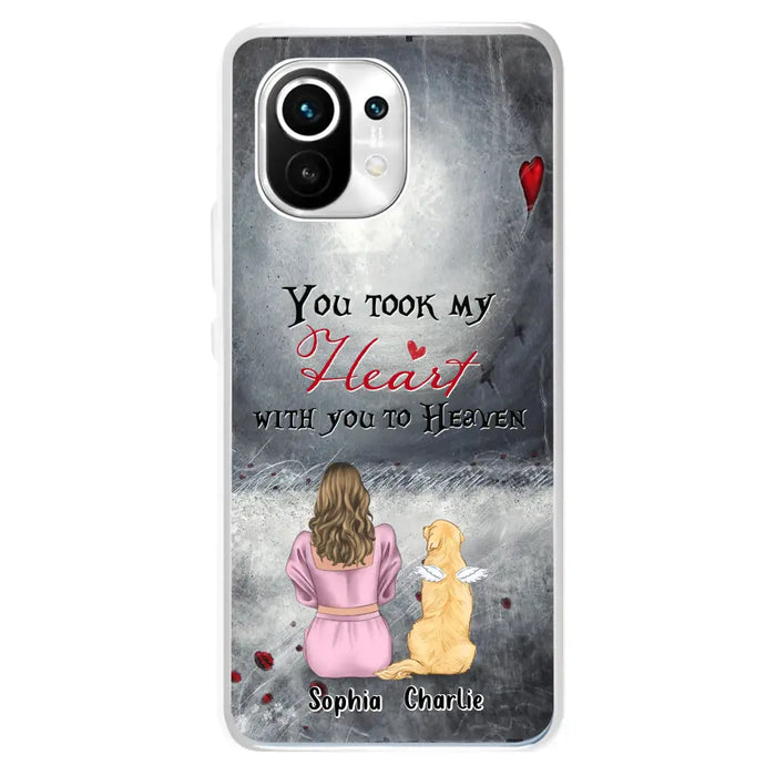 Custom Personalized Memorial Dog Mom Phone Case - Upto 5 Dogs - Memorial Gift Idea for Dog Owner - You Took My Heart With You To Heaven - Case for Xiaomi/Huawei/Oppo