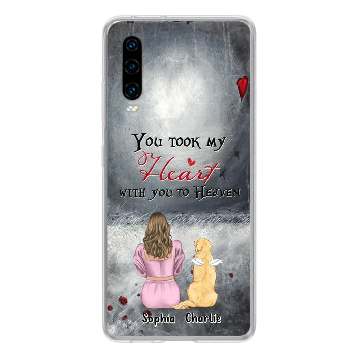 Custom Personalized Memorial Dog Mom Phone Case - Upto 5 Dogs - Memorial Gift Idea for Dog Owner - You Took My Heart With You To Heaven - Case for Xiaomi/Huawei/Oppo