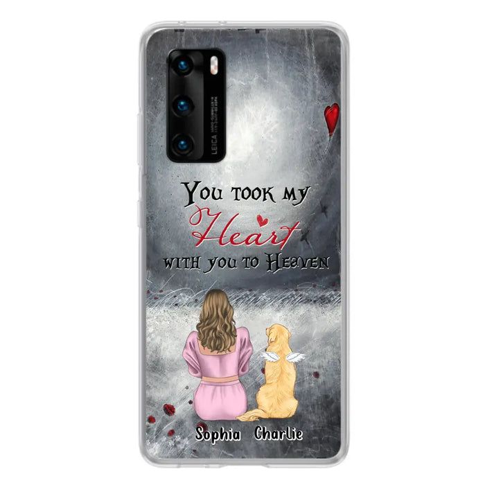 Custom Personalized Memorial Dog Mom Phone Case - Upto 5 Dogs - Memorial Gift Idea for Dog Owner - You Took My Heart With You To Heaven - Case for Xiaomi/Huawei/Oppo