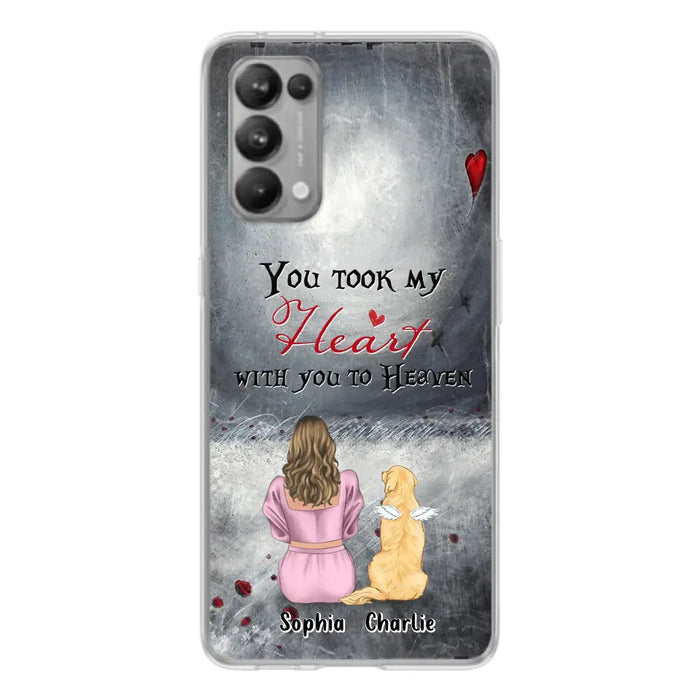 Custom Personalized Memorial Dog Mom Phone Case - Upto 5 Dogs - Memorial Gift Idea for Dog Owner - You Took My Heart With You To Heaven - Case for Xiaomi/Huawei/Oppo