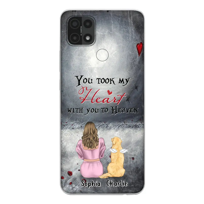 Custom Personalized Memorial Dog Mom Phone Case - Upto 5 Dogs - Memorial Gift Idea for Dog Owner - You Took My Heart With You To Heaven - Case for Xiaomi/Huawei/Oppo