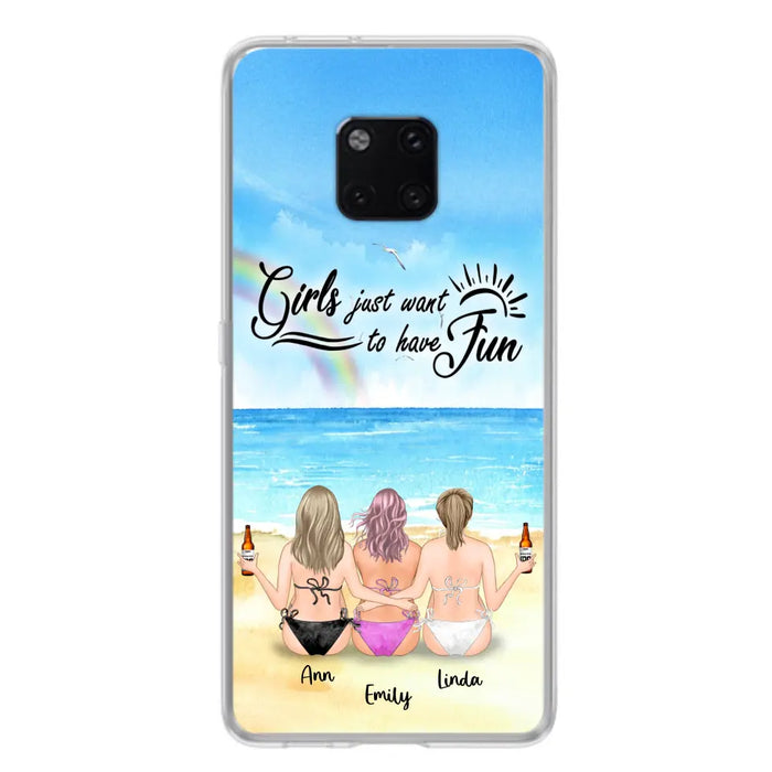 Personalized Best Friends Phone Case - Upto 3 Besties - Girls Just Want To Have Fun - Bikini Girls With Drinks
