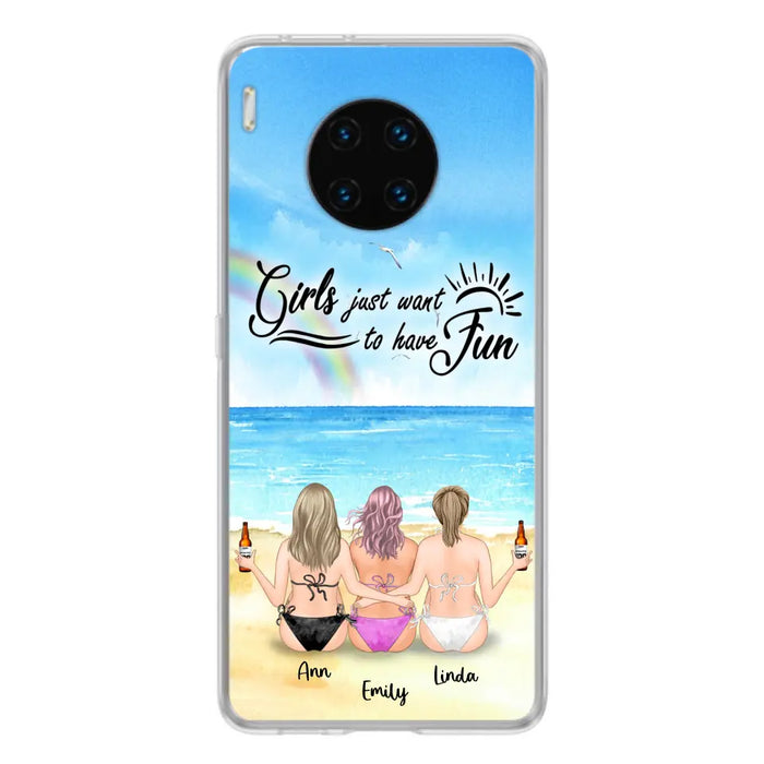 Personalized Best Friends Phone Case - Upto 3 Besties - Girls Just Want To Have Fun - Bikini Girls With Drinks