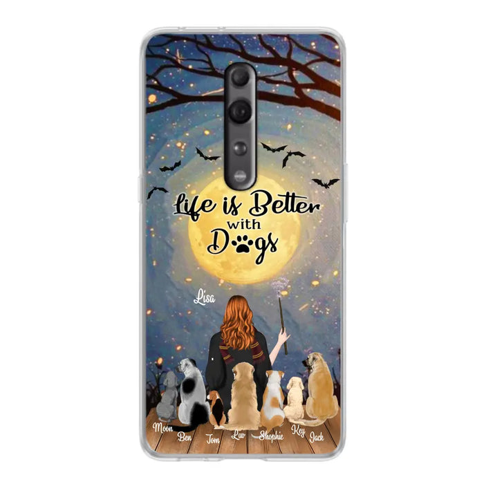 Custom Personalized Witch Phone Case - Upto 7 Dogs - Gift For Dog Lover - Life Is Better With Dogs