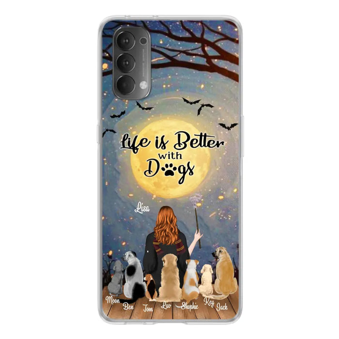 Custom Personalized Witch Phone Case - Upto 7 Dogs - Gift For Dog Lover - Life Is Better With Dogs