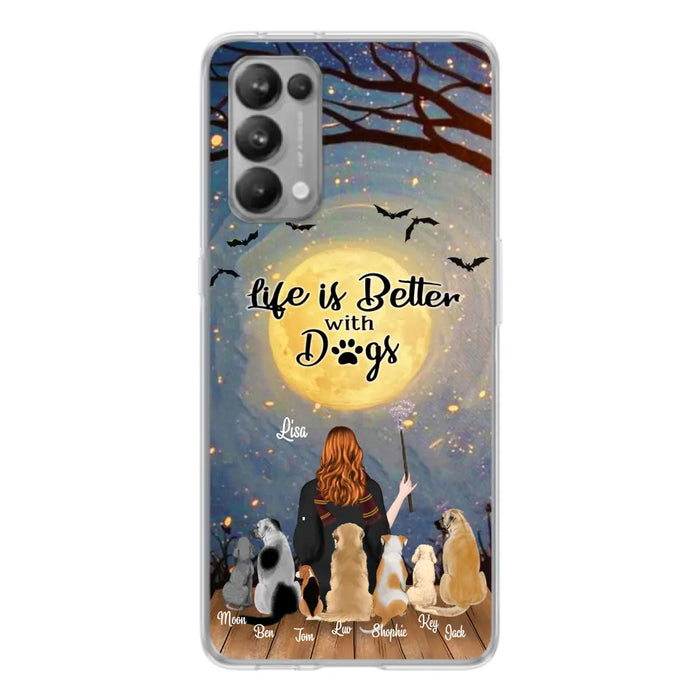 Custom Personalized Witch Phone Case - Upto 7 Dogs - Gift For Dog Lover - Life Is Better With Dogs