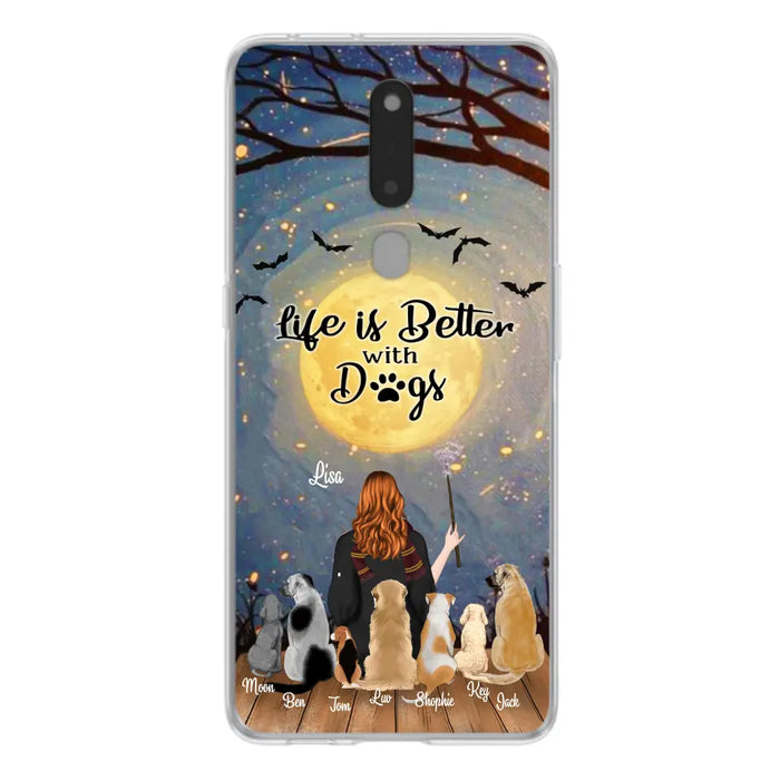 Custom Personalized Witch Phone Case - Upto 7 Dogs - Gift For Dog Lover - Life Is Better With Dogs