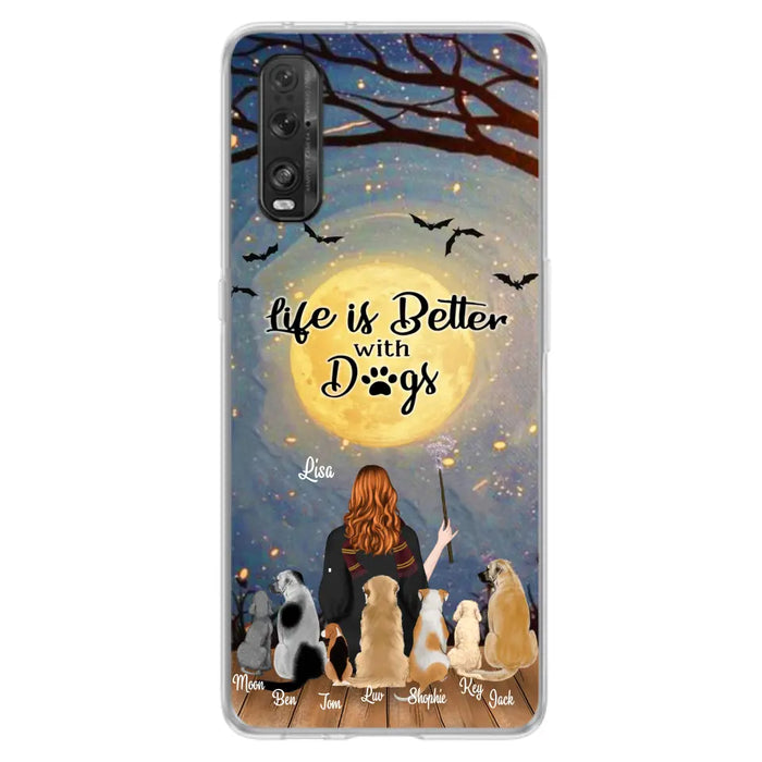 Custom Personalized Witch Phone Case - Upto 7 Dogs - Gift For Dog Lover - Life Is Better With Dogs