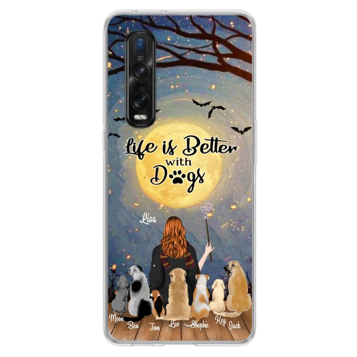 Custom Personalized Witch Phone Case - Upto 7 Dogs - Gift For Dog Lover - Life Is Better With Dogs