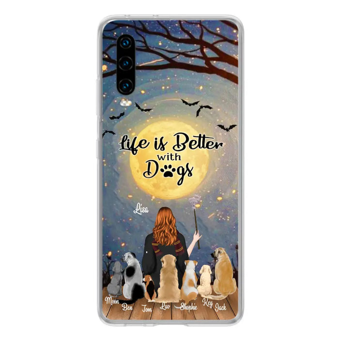 Custom Personalized Witch Phone Case - Upto 7 Dogs - Gift For Dog Lover - Life Is Better With Dogs