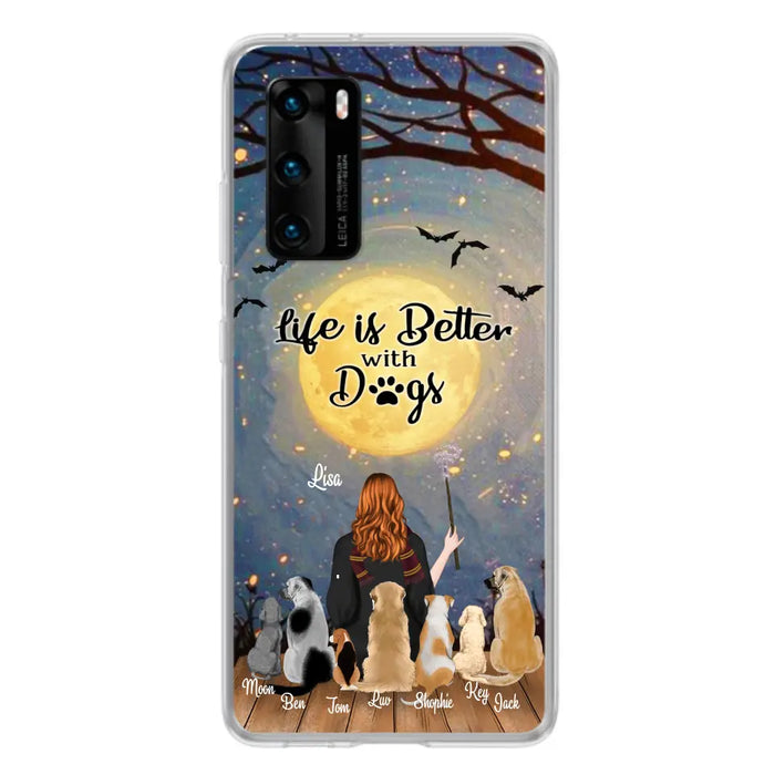 Custom Personalized Witch Phone Case - Upto 7 Dogs - Gift For Dog Lover - Life Is Better With Dogs