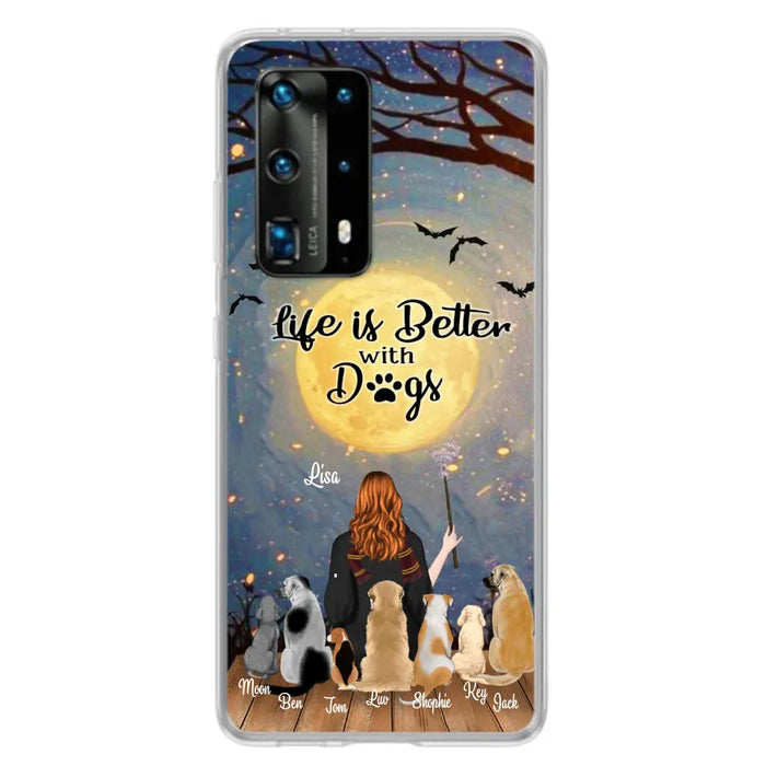 Custom Personalized Witch Phone Case - Upto 7 Dogs - Gift For Dog Lover - Life Is Better With Dogs