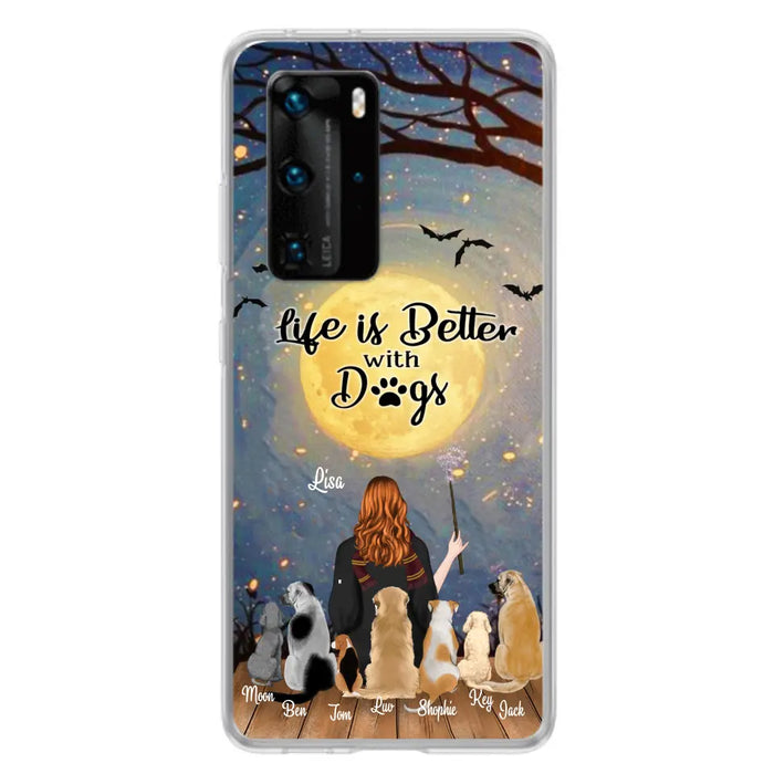 Custom Personalized Witch Phone Case - Upto 7 Dogs - Gift For Dog Lover - Life Is Better With Dogs