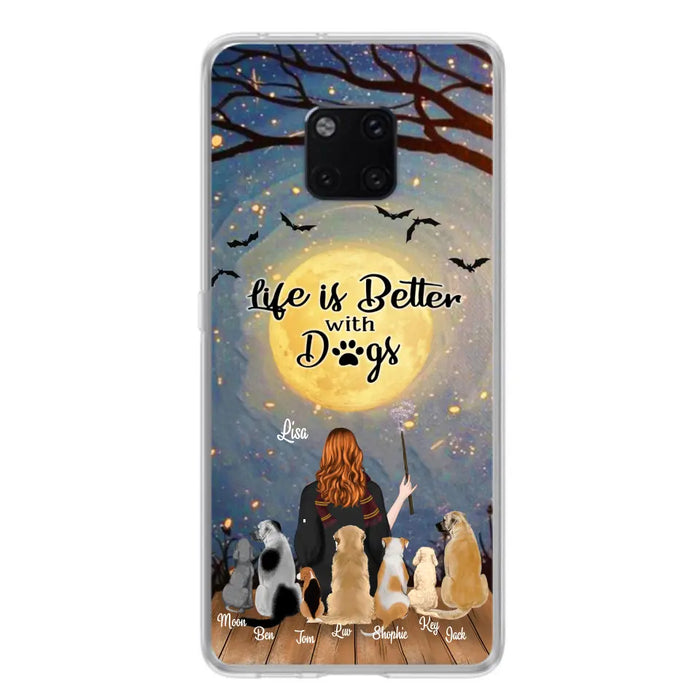 Custom Personalized Witch Phone Case - Upto 7 Dogs - Gift For Dog Lover - Life Is Better With Dogs