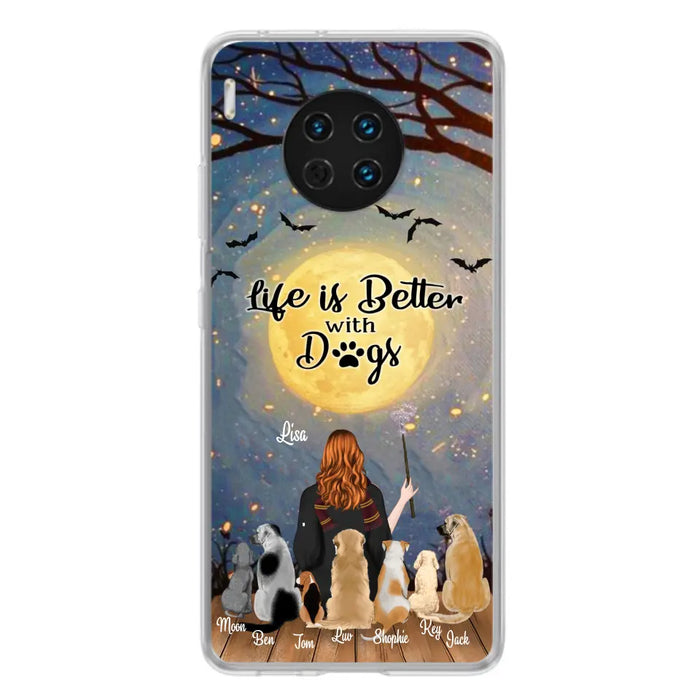 Custom Personalized Witch Phone Case - Upto 7 Dogs - Gift For Dog Lover - Life Is Better With Dogs