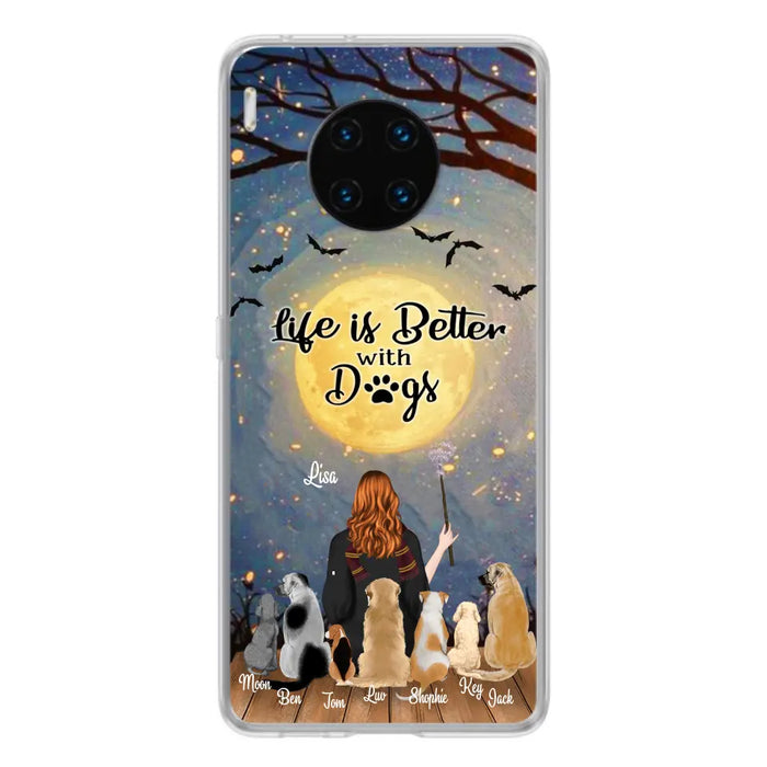 Custom Personalized Witch Phone Case - Upto 7 Dogs - Gift For Dog Lover - Life Is Better With Dogs