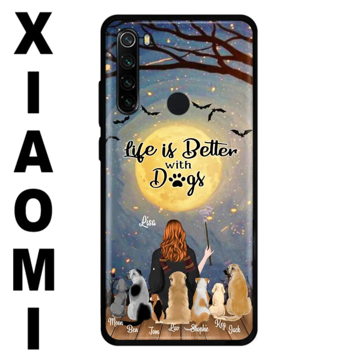 Custom Personalized Witch Phone Case - Upto 7 Dogs - Gift For Dog Lover - Life Is Better With Dogs