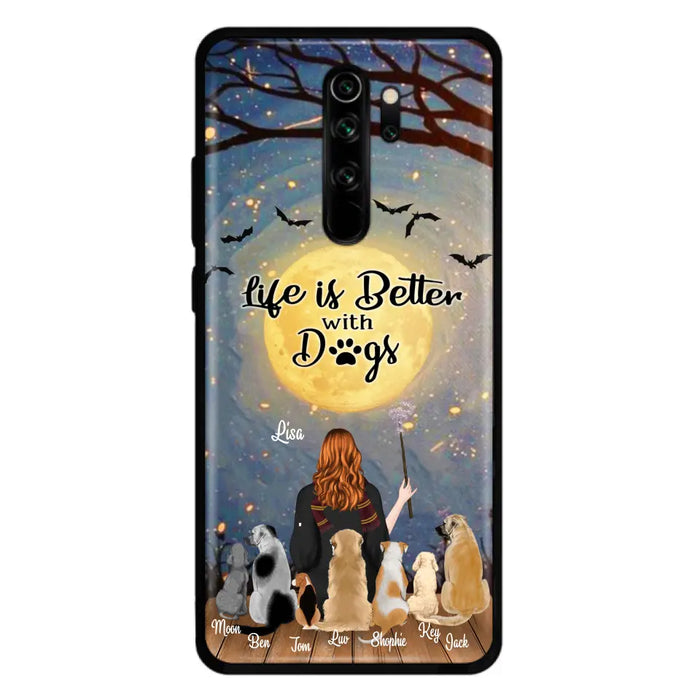 Custom Personalized Witch Phone Case - Upto 7 Dogs - Gift For Dog Lover - Life Is Better With Dogs