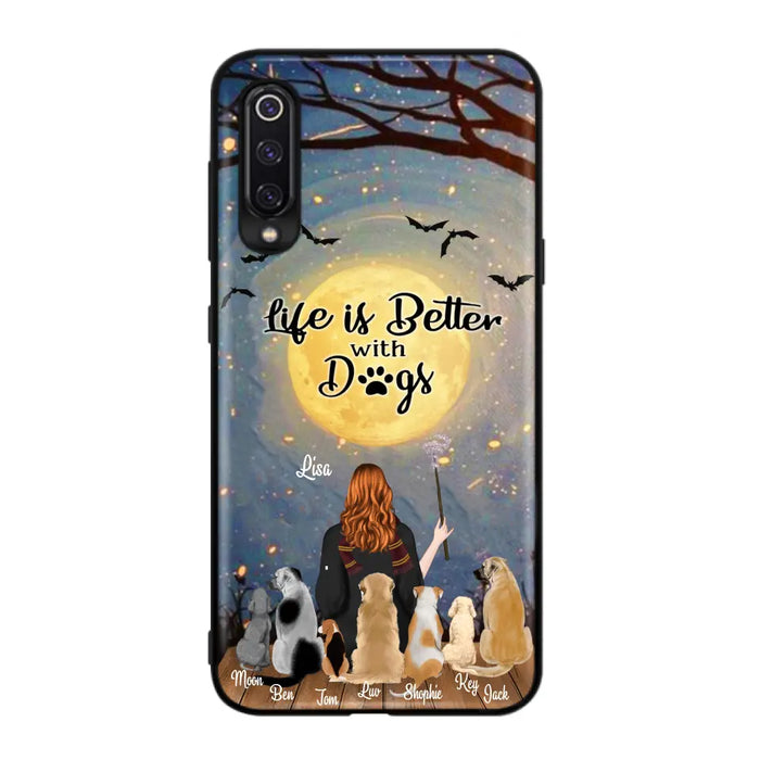 Custom Personalized Witch Phone Case - Upto 7 Dogs - Gift For Dog Lover - Life Is Better With Dogs