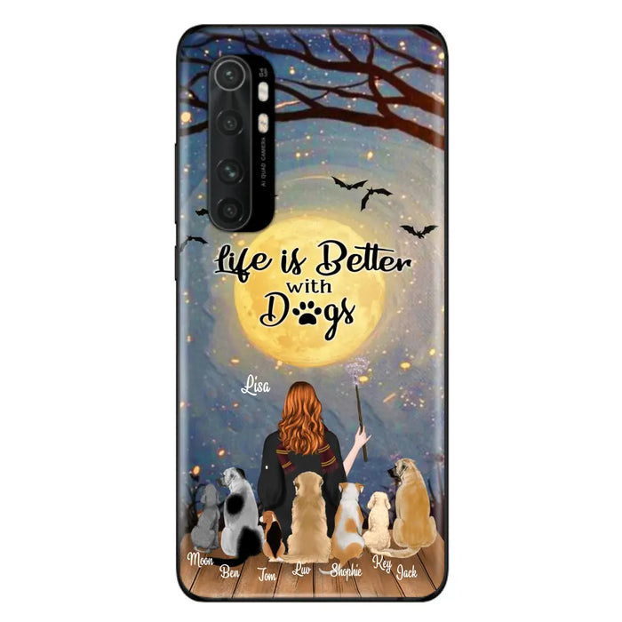 Custom Personalized Witch Phone Case - Upto 7 Dogs - Gift For Dog Lover - Life Is Better With Dogs