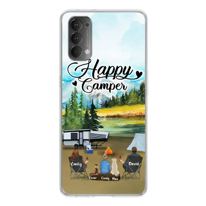 Custom Personalized Camping Phone Case - Parents With 1 Kids And 2 Pets - Best Gift For Family - Happy Camper - Case For Xiaomi, Oppo And Huawei