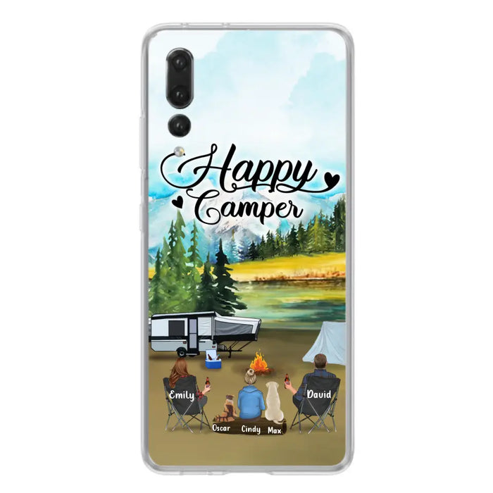 Custom Personalized Camping Phone Case - Parents With 1 Kids And 2 Pets - Best Gift For Family - Happy Camper - Case For Xiaomi, Oppo And Huawei