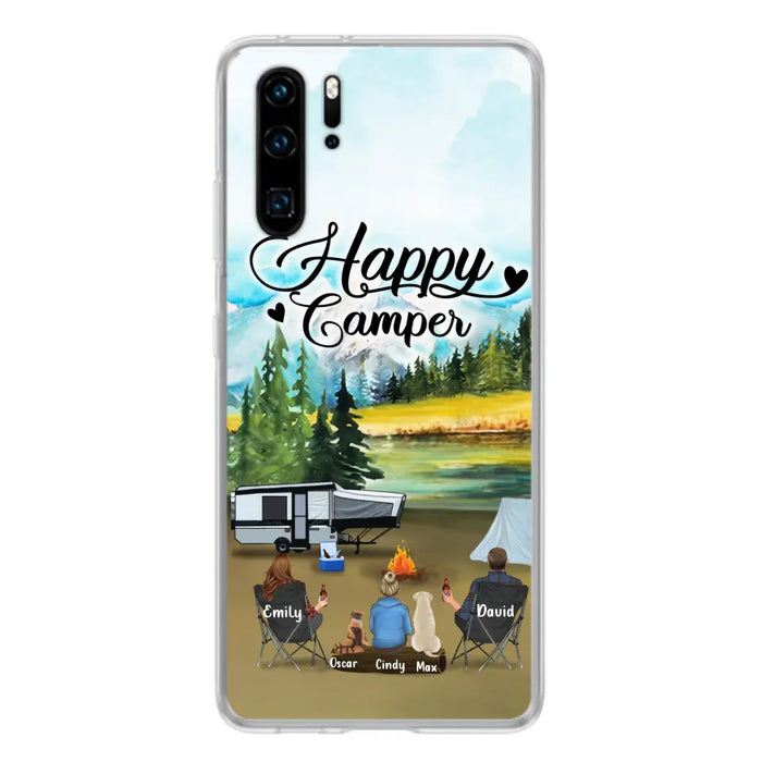 Custom Personalized Camping Phone Case - Parents With 1 Kids And 2 Pets - Best Gift For Family - Happy Camper - Case For Xiaomi, Oppo And Huawei