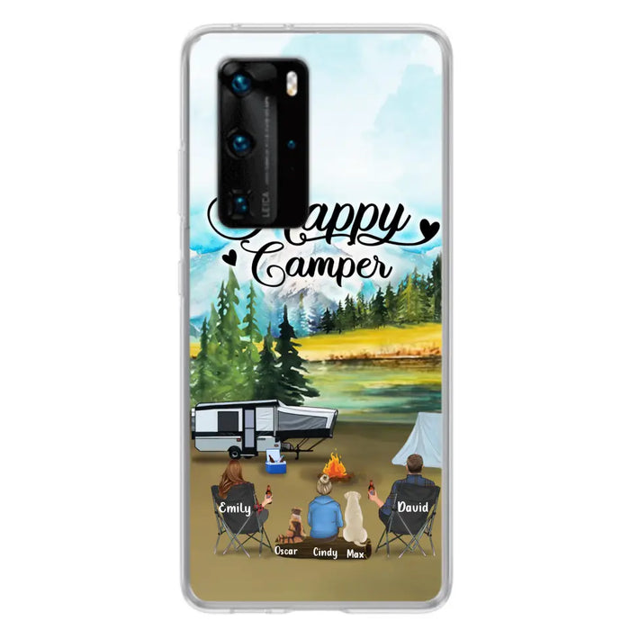 Custom Personalized Camping Phone Case - Parents With 1 Kids And 2 Pets - Best Gift For Family - Happy Camper - Case For Xiaomi, Oppo And Huawei