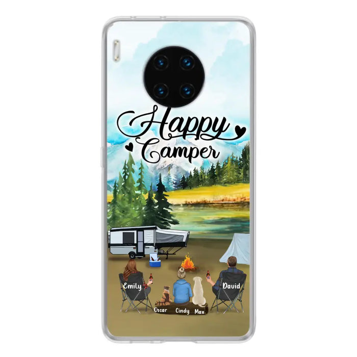 Custom Personalized Camping Phone Case - Parents With 1 Kids And 2 Pets - Best Gift For Family - Happy Camper - Case For Xiaomi, Oppo And Huawei