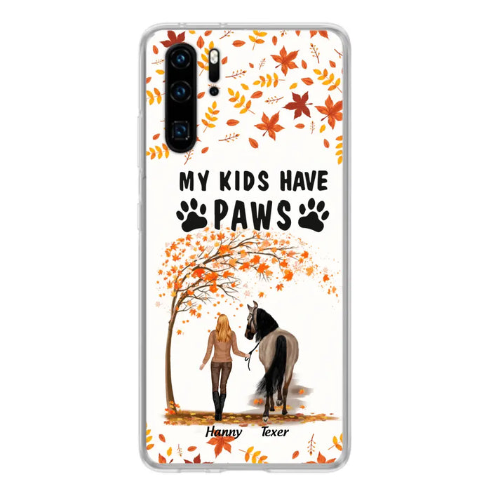 Custom Personalized Horse Mom In Autumn Phone Case - Girl With Upto 2 Horses - My Kids Have Paws - Case For Xiaomi, Oppo And Huawei